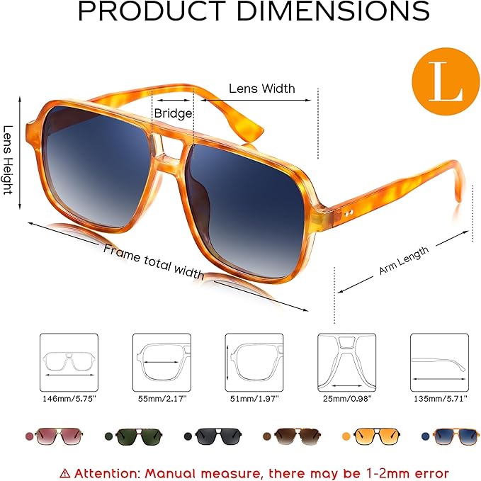 FEISEDY Retro Square Aviator Sunglasses Women Men 70s Vintage Trendy Plastic Frame Sun Glasses B4158