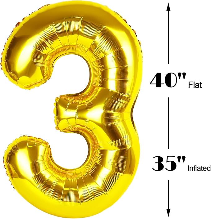 Large 40 Inch Gold 13 31 Number Balloon, 13 31 Gold Birthday Party Decorations, Numbers Three Foil Balloons for Anniversary Party Graduations Celebration Supplies