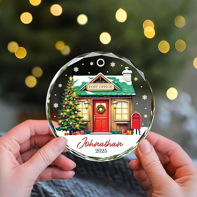 Post Office Personalized Christmas Glass Ornament, 2025 Christmas Ornament Gift for Postal Worker Mail Carrier, Custom Name & Year Mailman Xmas Ornament Keepsake, Post Office Ornaments for Xmas Tree