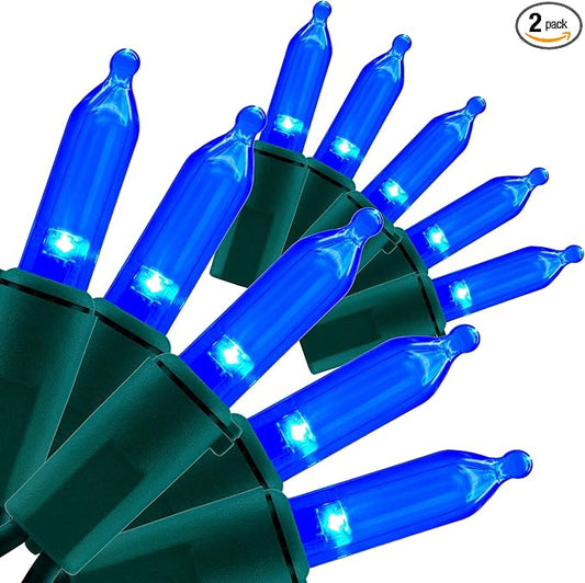 YULETIME Blue LED Christmas Lights 200 Count 50 ft, Pack of 2 Strands 25 ft 100 Lights UL Certified String Light Set (Blue)