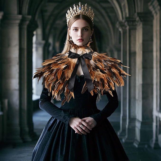 Gothic Natural Feather Shrug Feather Shawl Wrap Cape Victorian Collar for Halloween Cosplay Party Costume Accessories