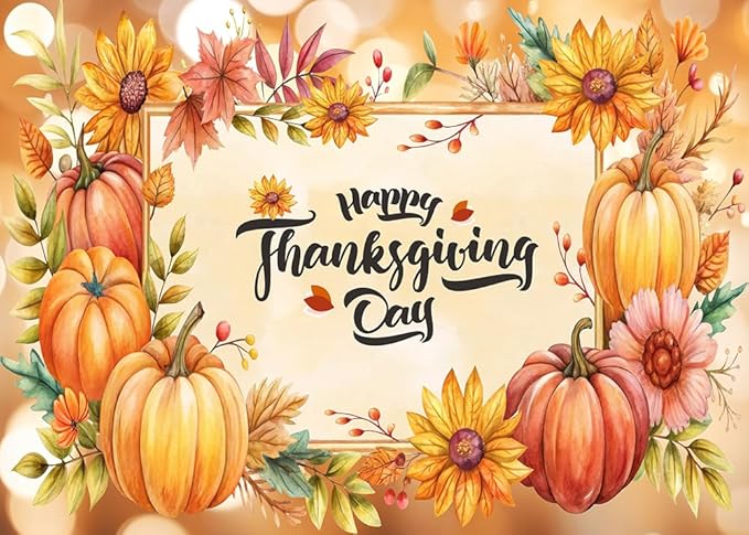 CYLYH 7X5FT Fall Backdrop with Pumpkin Thanksgiving Day Backdrop for Photography Party Decoration Banner