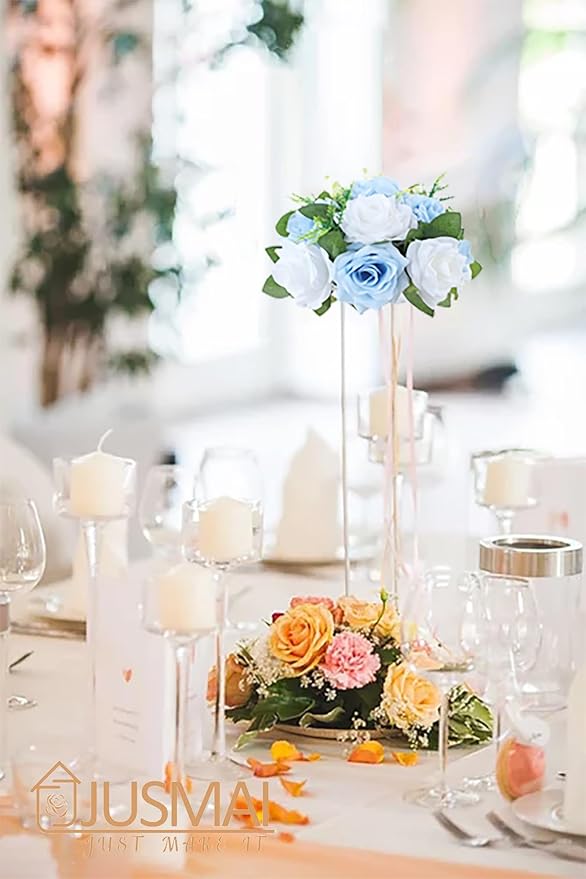 Artificial Flowers Ball 4 Pcs Light Blue White Flowers Wedding Table Centerpiece Table Decorations Flower Arrangement for Table Flowers centerpieces Wedding Flowers Wedding centerpieces