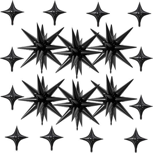 18 Pcs Black Star Balloons, Black Balloon with 6 Pcs 22-Inch Explosion Star Balloons 12Pcs 10-Inch Four Pointed Stars Foil Balloon for Anniversary Retirement Disco Birthday Party Decorations