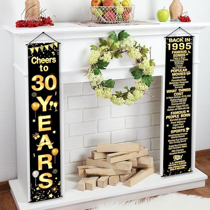 30th Birthday Party Anniversary Decorations Cheers to 30 Years Banner Party Decorations Welcome Porch Sign for Years Birthday Supplies (30th-1995)