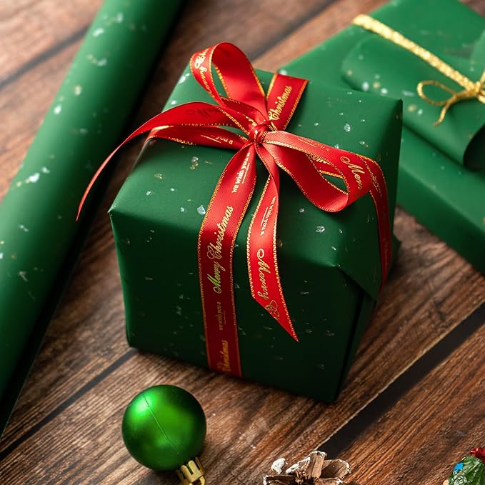 WRAPAHOLIC Green Wrapping Paper Roll - Mini Roll - 17 Inch x 16.5 Feet - Gold Green Christmas Wrapping Paper with Silky Touch Perfect for Christmas, Birthday, Holiday, Wedding, Baby Shower