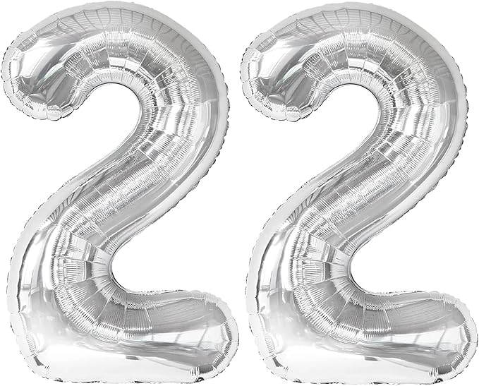 40 Inch Big Silver Number 22 Balloon Birthday Decoration, Number 22 Helium Balloon 22 Celebration, Boy Girl Baby Anniversary Party Graduations Supplies Decorations