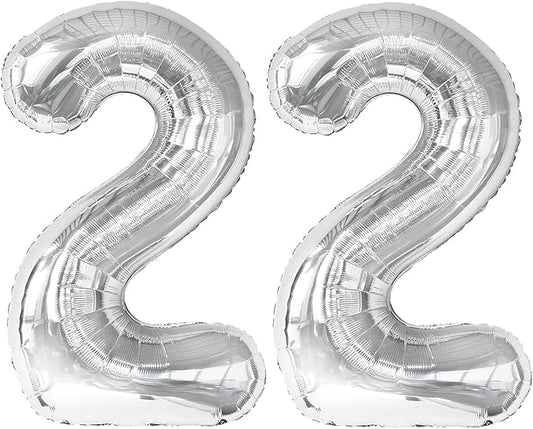 40 Inch Big Silver Number 22 Balloon Birthday Decoration, Number 22 Helium Balloon 22 Celebration, Boy Girl Baby Anniversary Party Graduations Supplies Decorations