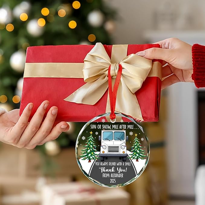 Custom Name Mail Carrier Christmas Glass Ornaments, Personalized Thank You Postal Workers Ornament Xmas 2025, Mail Truck Christmas Tree Decoration Gifts for Mailman Postal Carriers, Postman Keepsake