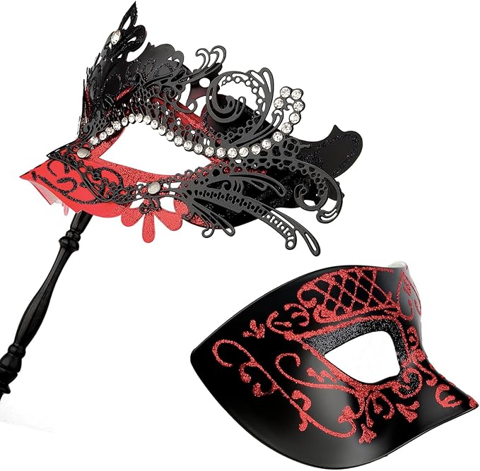 Hoshin Masquerade Mask for Couple, Mardi Gras Deecorations Venetian Masks with Stick for Womens