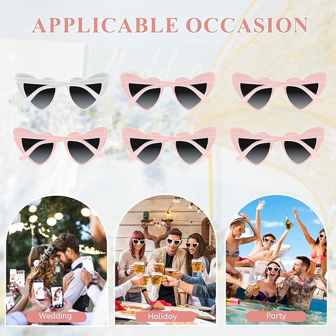 4/6/8/10/12 Pack Bachelorette Sunglasses Heart Sunglasses Vintage Heart Shaped Glasses for Women Bridal Party Wedding