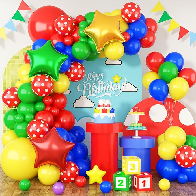 Red Blue Green Yellow Balloon Kit, Game Balloon Red Blue Green Yellow Balloon 3 PCS Star Balloons for Game Theme Birthday Birthday Party Supplies