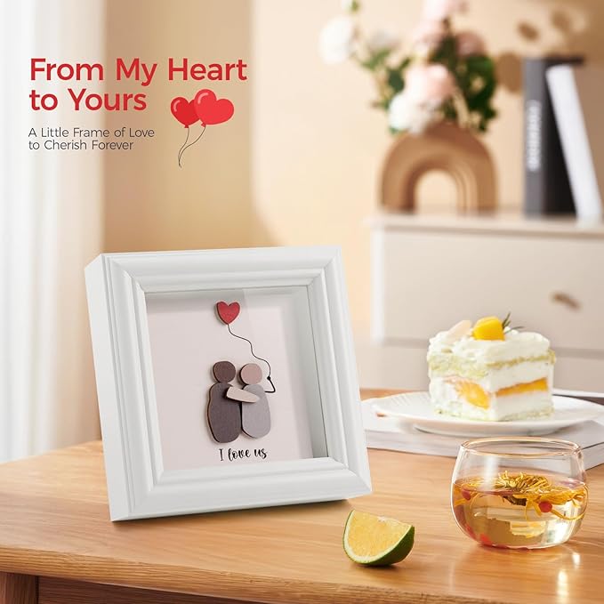 Valentine’s Day Gifts Shadow Box Frame – I Love Us Gifts for Her Him, Cute Couple Gift, 3D Wooden Love Picture Frame, Anniversary Christmas Birthday Gift for Boyfriend Girlfriend Wife Husband