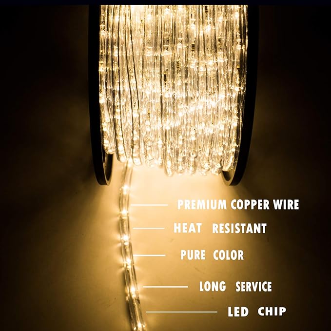 150ft Outdoor LED Rope Lights 1620 Connectable Flexible Tube Lights, IP65 Waterproof Rope Lighting for Garden Patio Pool Bedroom Party Christmas Halloween Holiday Indoor/Outdoor Decoration, Warm White