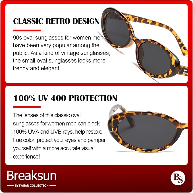 Retro Oval Sunglasses for Women Men Fashion Small Oval Sunglasses 90s Vintage Shades