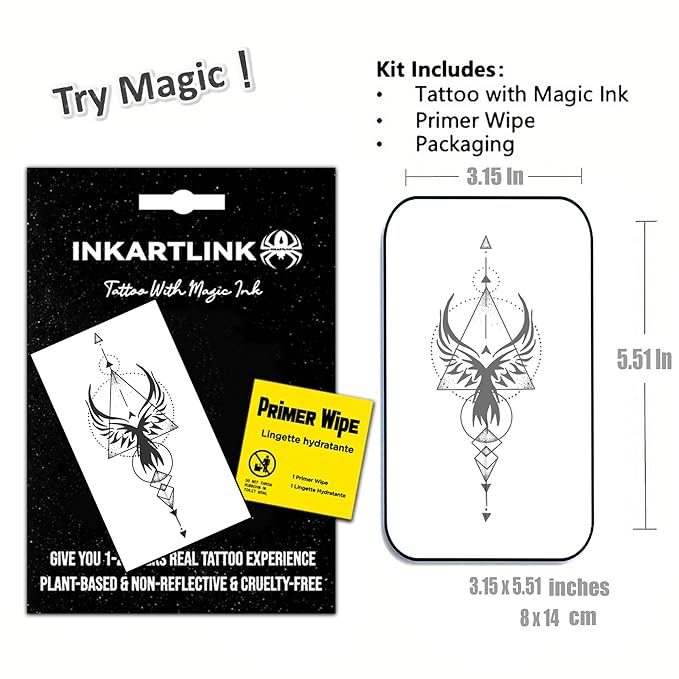 INKARTLINK Temporary Tattoos, Semi Permanent Tattoo Adult Art Design Waterproof Temp Tattoo Party Favors Tattoo Stickers Realistic Look, No Adhesive, Lasts 1-2 Weeks (Wings Pattern)