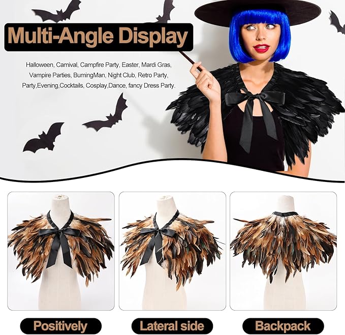 Gothic Natural Feather Shrug Feather Shawl Wrap Cape Victorian Collar for Halloween Cosplay Party Costume Accessories