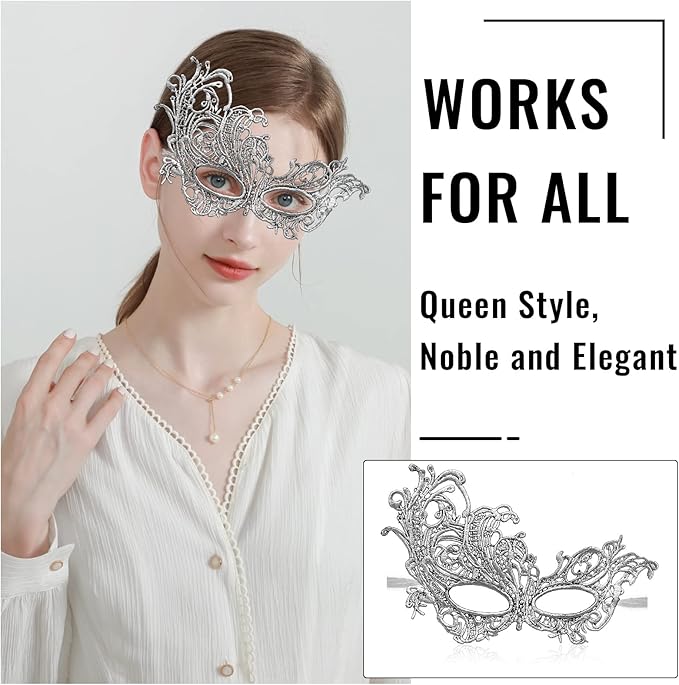 Erythem Masquerade Mask for Women, Venetian Lace Masquerade Mask for Halloween Mardi Gras Costume Party, Fit for Adult