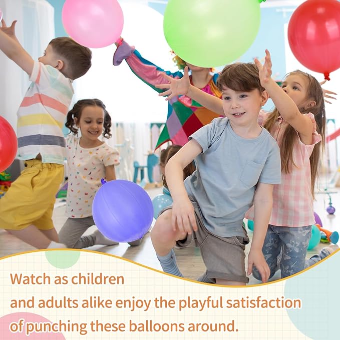 24 Pcs Multicolor Punch Balloons Bounce with Rubber Band Handle Heavy Duty for Birthday party favors, Kid (Multicolor)