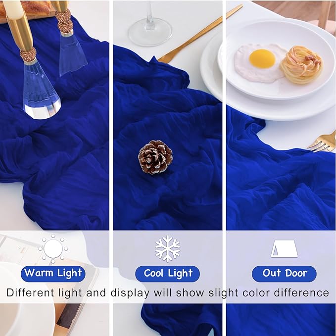 10 Pack Royal Blue Table Runner 120 Inch Cheesecloth Table Runner 10FT Boho Gauze Table Runner Long Cheese Cloth Table Runner Semi Sheer Runners for Wedding Bridal Baby Shower Party