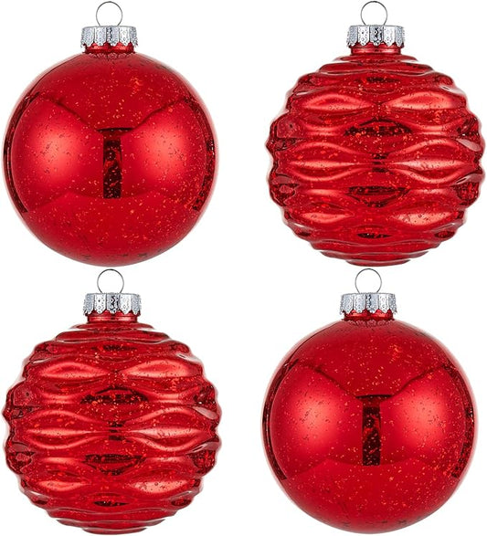 Large Christmas Ball Ornaments, Oversized Shatterproof Plastic Decorative Hanging Mercury Ornaments Ball for Xmas Holiday Party Decorations (Red, 4.0")