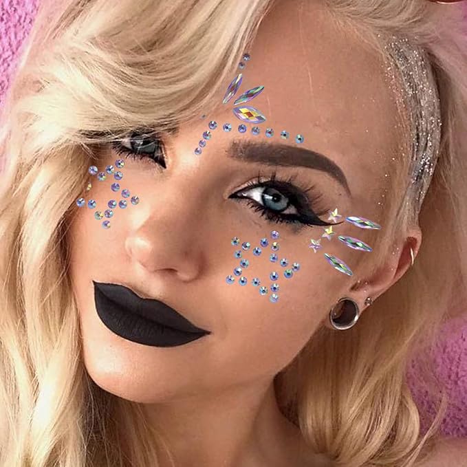 Mermaid Face Gems Stick Jewels for Women Cosplay Mermaid Halloween Club Eye Face Gems Stickers on Rave Party Gift for Kids Eye Face Jewels Temporary Tattoos Festival (Stars)