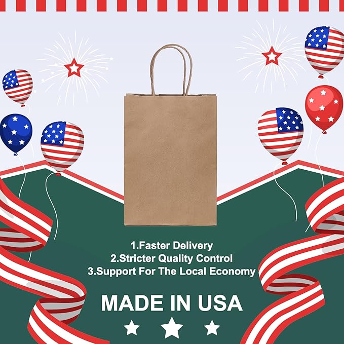 METRONIC Brown Paper Bags with Handles Bulk 5.25x3.75x8'' 400Pcs, Kraft Gift Bags for Small Business, Birthday Wedding Party Favor Bags, Christmas Gift bags, Retail shopping Bags