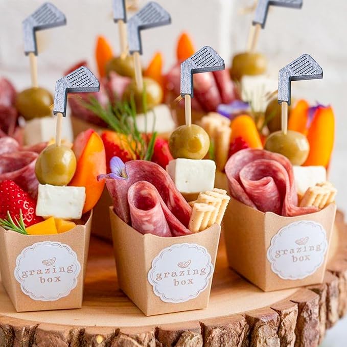 PuTwo Golf Cocktail Picks 4.7 Inch 100pcs Bamboo Fancy Skewers Toothpicks for Appetizers Food Drink Fruit Sandwich BBQ Golf Theme Cocktail Party Charcuterie Boards Accessories Party Supplies