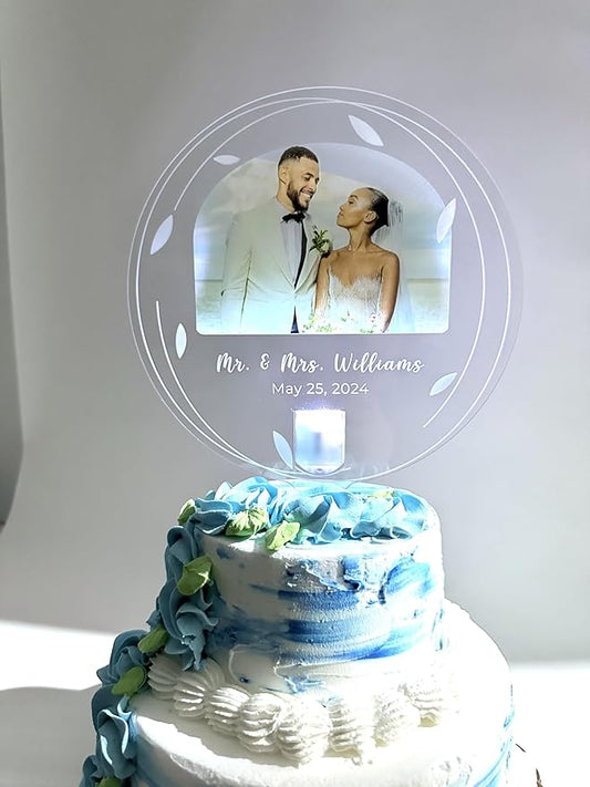 Photo Light Up Personalized Party Decor Happy Birthday Cake Top Topper With Any Photo Picture Logo Text - Mitzvah, Weddings, Birthday, Sweet 16, Anniversary