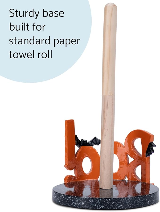 Elanze Designs Boo Bat 12 inch Resin and Wood Halloween Paper Towel Holder
