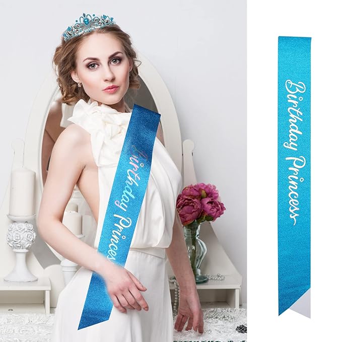 Birthday Girl Sash, Crown for Girls, Girls Tiara Blue Crown, Princess Crowns Happy Birthday Crowns, Tiaras for Girl, Birth Decorations, BirthdayGirl Headband, Birthdays Accessories