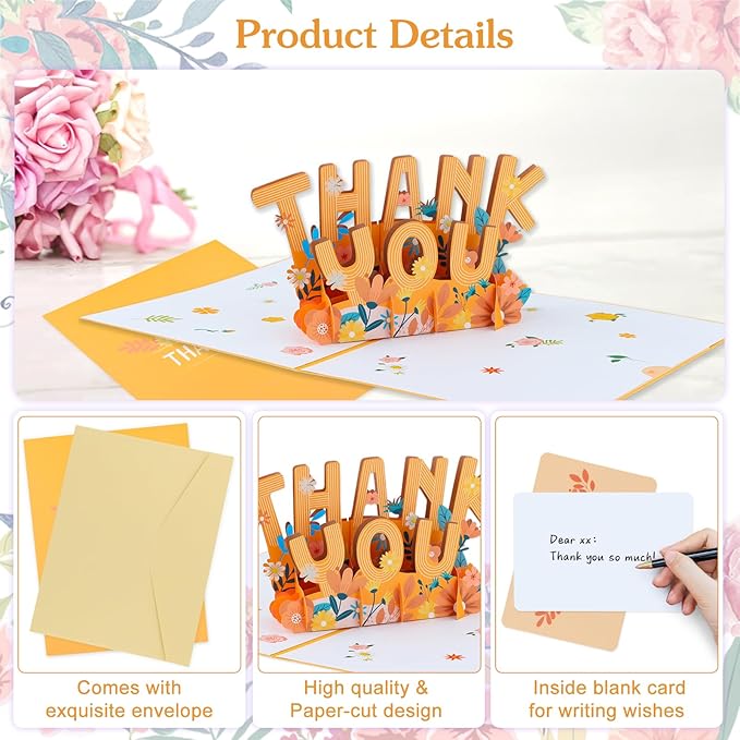 Pop Up Thank You Card - 3D Thank You Pop Up Card with Envelope Appreciation Gift for Parents Family Friends Colleague Teacher Doctor Nurse