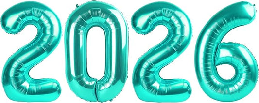 Teal 2026 Number Balloon, Teal Number Balloons 40 Inch, 2026 Balloon Birthday Decorations, 2026 Birthday Party Supplies