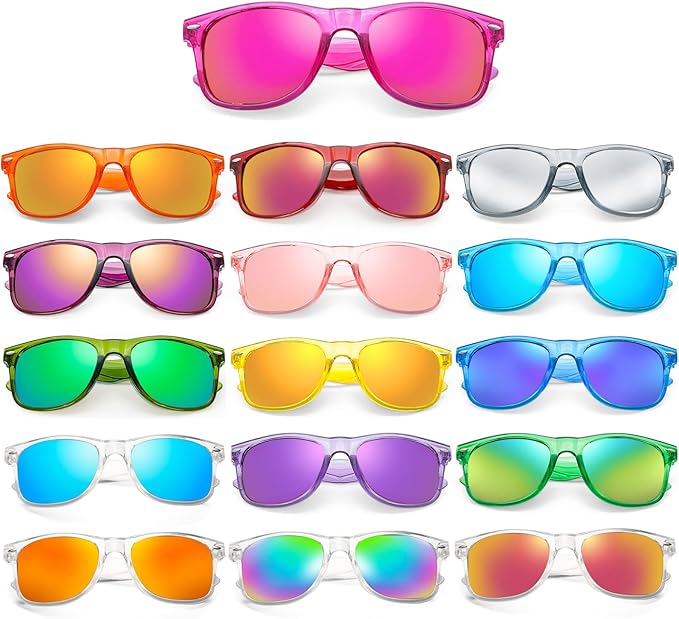 Matcheck 8/16 Pack Neon Colors Sunglasses Wholesale Bulk Party Favors Retro Classic Glasses Birthday Pool Unisex Adult