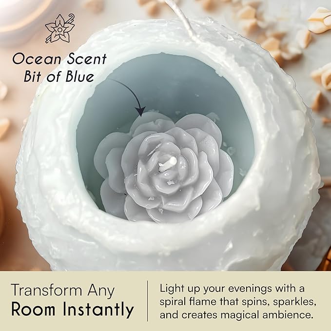 LUMINORA Unique Spiral Scented Candle | Hand-Crafted Soy Decorative Candle with Mesmerizing Spiral Burn, Twisted Wave Design & Premium Gift Box | Bit of Blue | Ocean Scent |