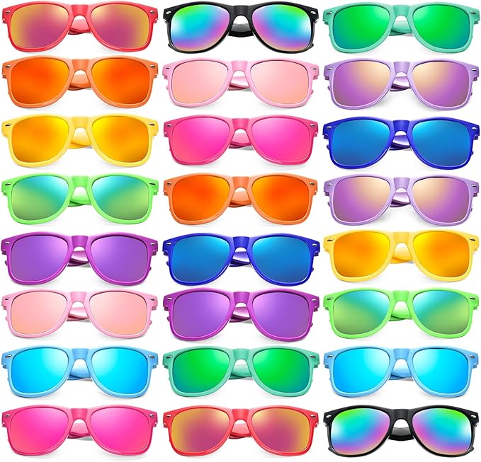 12/24 Pack Wholesale Retro Neon Colors Party Favor Supplies Unisex Sunglasses Bulk for Adults Teens, UV400 Protection