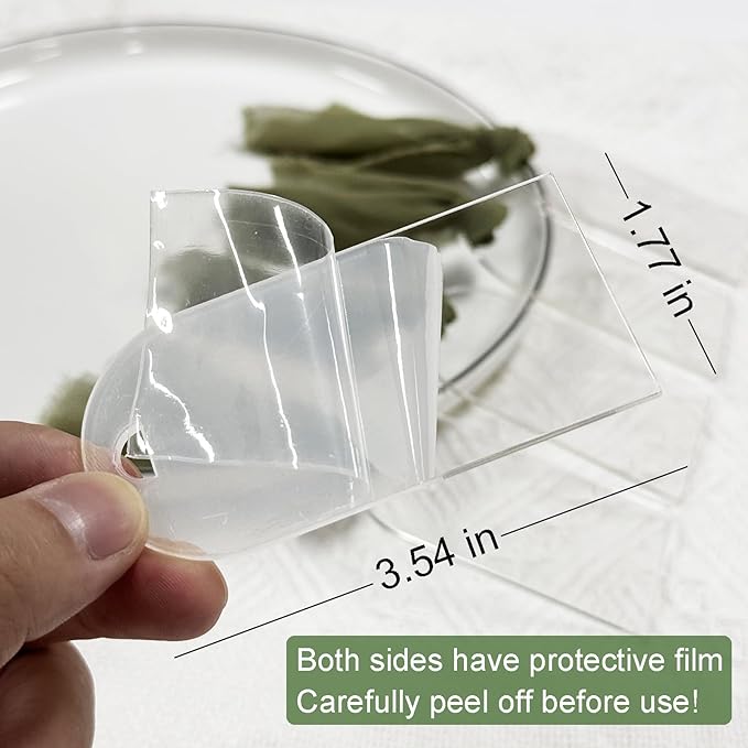 10Pcs Acrylic Place Card for Wedding Clear Transparent Acrylic DIY Table Seating Cards Wedding Supplies with Green Ribbon