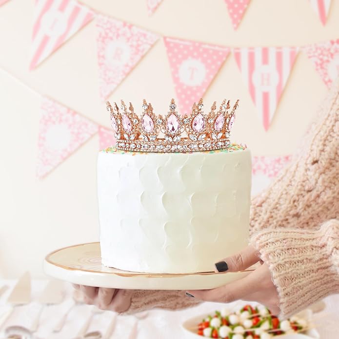 Gold Crown for Women, Crystal Queen Tiaras Headband Wedding Bridal Hair Accessories, Birthday Party Prom Cake Topper