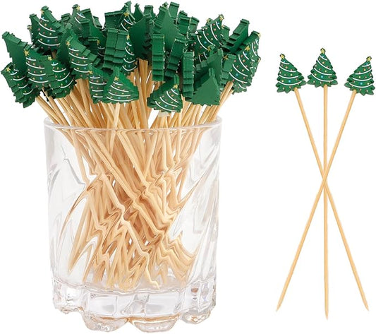 100pcs Christmas Tree Toothpicks For Appetizers Cocktail Skewers Party Toothpicks For Appetizers Christmas Food Picks For Appetizers Festive Bamboo Tooth Pick For Appetizer Charcuterie Pick For Fruit
