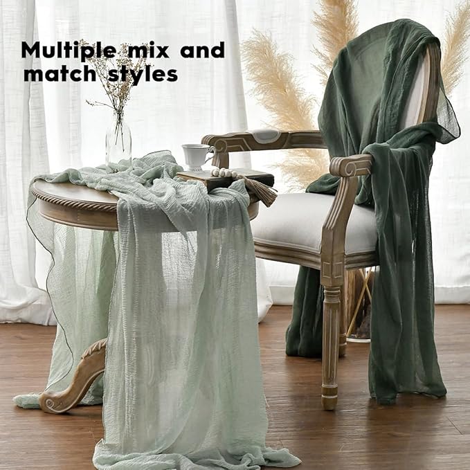 Artoid Mode Boho Cheesecloth Gauze Sage Green Wedding Table Runner, 120 Inch Seasonal Fabric Kitchen Dining Holiday Table Decor for Home Party Indoor