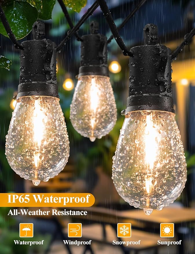 Brightever 120FT Outdoor String Lights Waterproof, LED Patio Lights with 34 S14 Shatterproof Vintage Bulbs(2 Spare), 2700K Outside Hanging Decorative Lights for Cafe, Bistro, Party, Birthday, Holiday