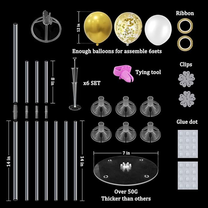 6 Set Balloon Stand with Gold Balloons Centerpiece Table Decorations Birthday Graduation Bridal Shower Wedding Anniversary Mother's Day Retirement New Years Decorations 2025