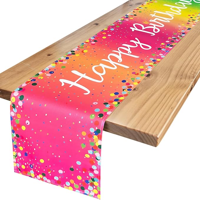 Letjolt Happy Birthday Table Runner 72 Inches Birthday Centerpieces for Tables Birth Day Party Sign Polka Dots Table Decoration, Rainbow