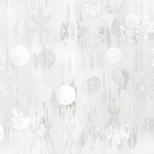 Snowflake-Snow White-Silver Christmas Party-Decoration Garland - 52Ft Winter Wonderland Frozen Hanging Paper Streamers,Birthday New Year Supplies Decor Lasting Surprise