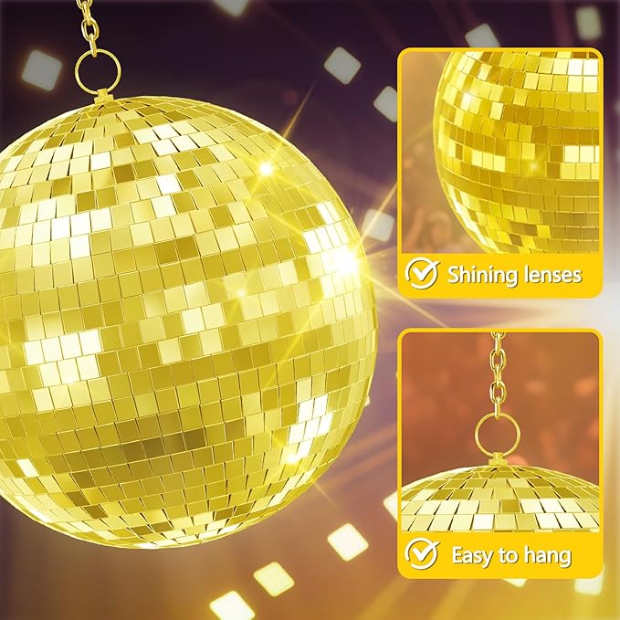 Disco Ball, 12/16/20 Inch Hanging Disco Ball, Mirror Ball for Party Decoration, Wedding, DJ Club, Stage, Birthday, Christmas, New Years Celebration (Golden, 20Inch)