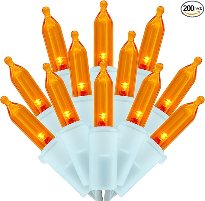 200 Orange LED Christmas Lights with White Wire, Pack of 2 Sets 33 ft 100 Count UL Certified Commercial Grade String Light (Orange)