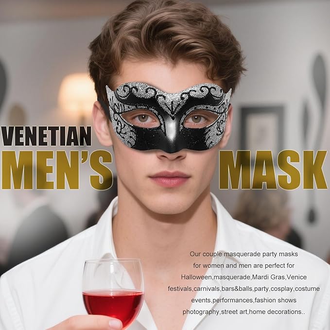 Couple Masquerade Masks for Women Men Venetian Masks for Halloween Carnival Costume Party Prom Ball