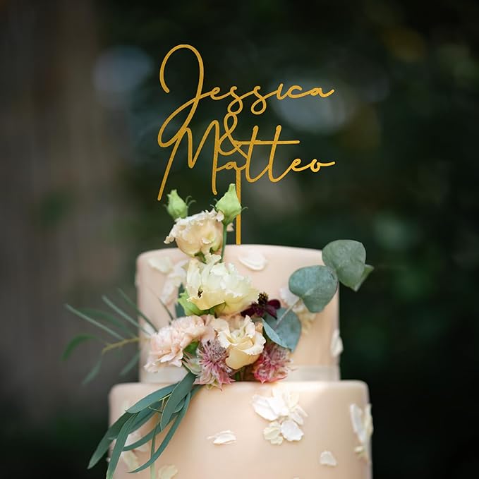 Noni Luxury Personalized Wedding Cake Topper with date and heart, Rustic Cake Topper, Mr and Mrs Cake Toppers for Wedding, Custom Cake topper, Custom Couples Script Cake Topper for Weddings