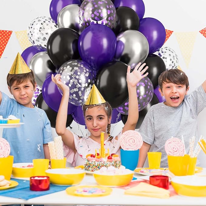 60PCS Purple Black and Silver Balloons,10 inch Purple Black and Silver Balloon Arch Kit Birthday Decorations,Suitable for Birthday Wedding,Halloween Party Decorations