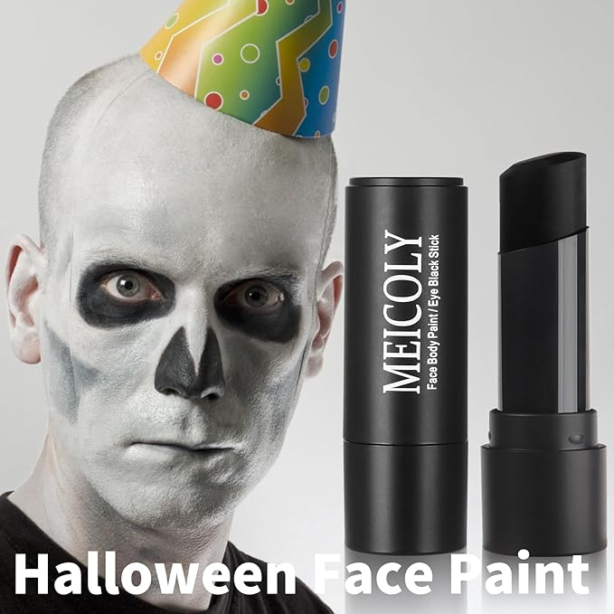 MEICOLY 3Pcs Black Face Body Paint Stick,Face Paint for Cat Halloween Zombie Skull Skeleton Clown Cosplay Makeup,Body Paint for Adults and Kids,Waterproof Eye Black Baseball/Softball/Football